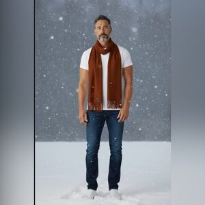 100% Cashmere Scarf Burnt Sienna Brown Fringe Men Women Made in Scotland